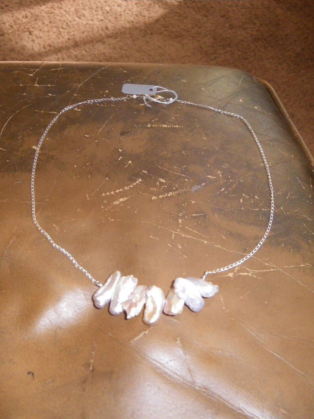 Women’s Sterling Silver Chain Link Necklace w/ 7 Large Freshwater Pearls